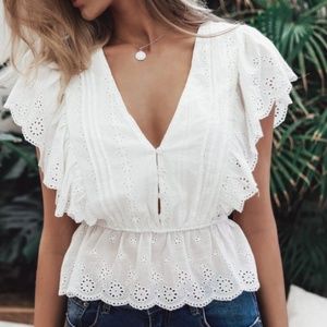TERI Vneck Ruffle Detail blouse